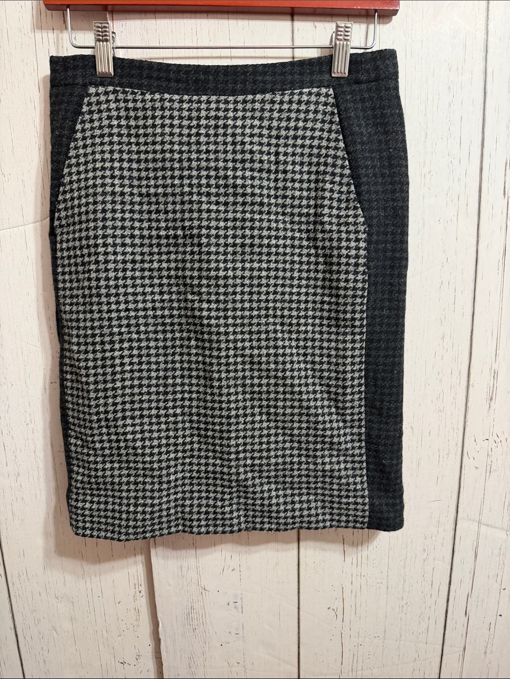 J. Crew Black and White Houndstooth Wool Blend Pencil Skirt